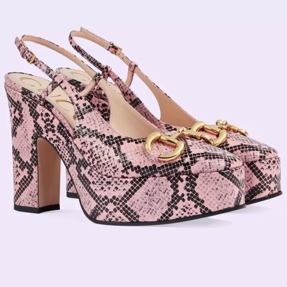 NIB Gucci Platform horsebit python print leather Pumps - IT 38/ US 8 - Picture 1 of 10
